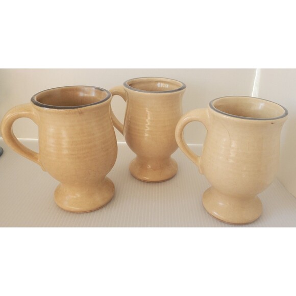 Vintage Pfaltzgraff Folk Art 10 Oz Footed Grandmug Set Of 3 Beige Blue USA - Picture 8 of 16